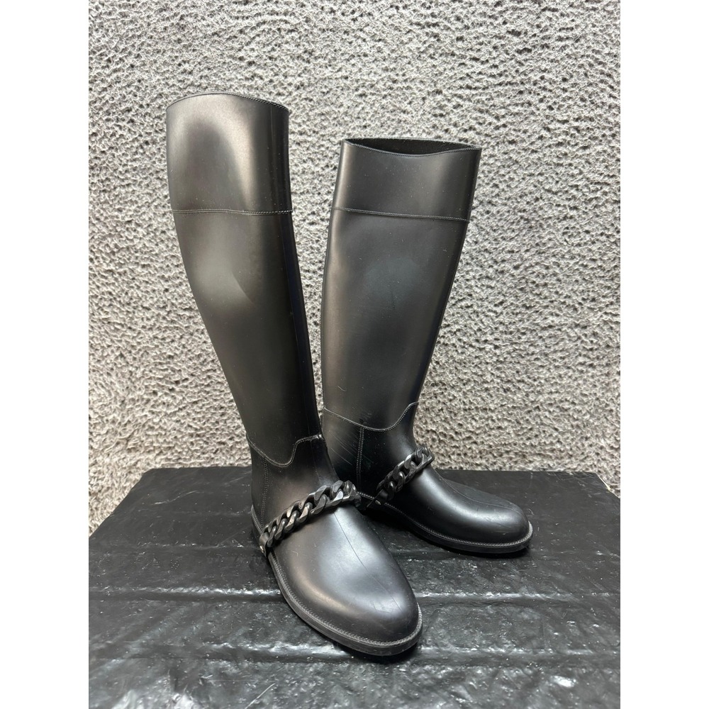 Givenchy‎ Eva Chain Pull On Rubber Rain Boots Black Womens Size 37 EU